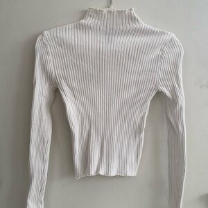 White Ribbed Turtleneck Sweater
